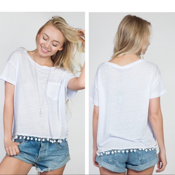 RAILS - Billie T-shirt with Pom Pom Fringe, Large - Picture 1 of 3